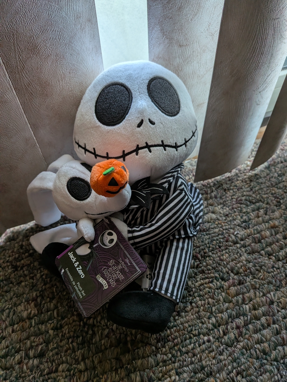 Nightmare Plush Jack Skellington with Zero- Black & White